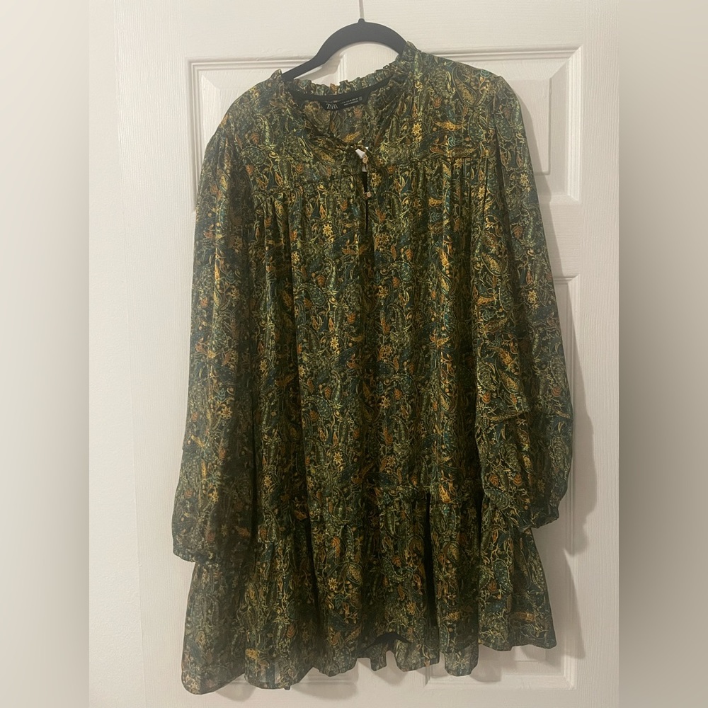 NWT Zara printed green multicolored short dress Size Med